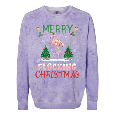 Merry Flocking Christmas Flamingo Pink In Santa Hat Gift Fun Great Gift Colorblast Crewneck Sweatshirt