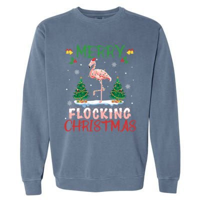 Merry Flocking Christmas Flamingo Pink In Santa Hat Gift Fun Great Gift Garment-Dyed Sweatshirt