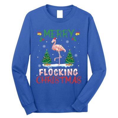 Merry Flocking Christmas Flamingo Pink In Santa Hat Gift Fun Great Gift Long Sleeve Shirt