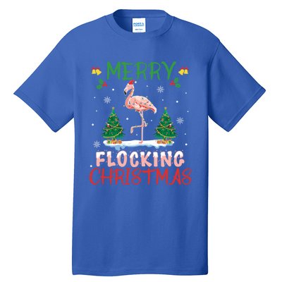 Merry Flocking Christmas Flamingo Pink In Santa Hat Gift Fun Great Gift Tall T-Shirt