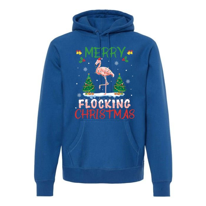 Merry Flocking Christmas Flamingo Pink In Santa Hat Gift Fun Great Gift Premium Hoodie