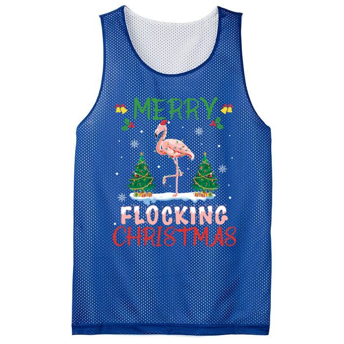 Merry Flocking Christmas Flamingo Pink In Santa Hat Gift Fun Great Gift Mesh Reversible Basketball Jersey Tank