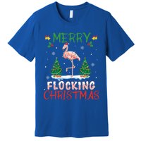 Merry Flocking Christmas Flamingo Pink In Santa Hat Gift Fun Great Gift Premium T-Shirt