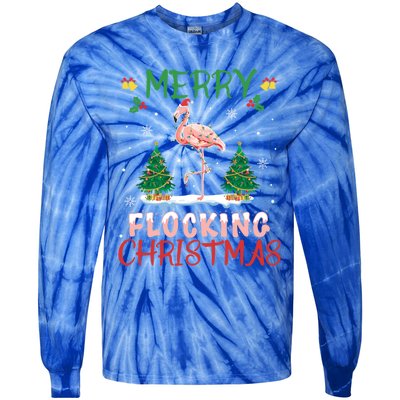 Merry Flocking Christmas Flamingo Pink In Santa Hat Gift Fun Great Gift Tie-Dye Long Sleeve Shirt