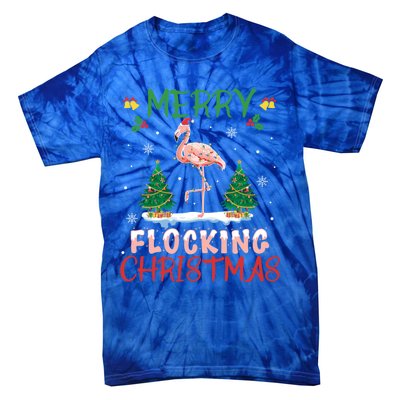 Merry Flocking Christmas Flamingo Pink In Santa Hat Gift Fun Great Gift Tie-Dye T-Shirt