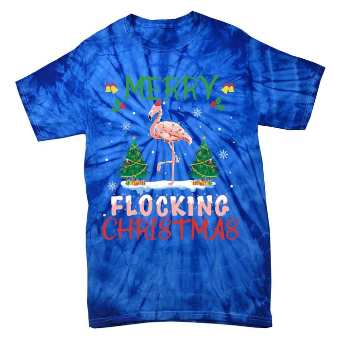 Merry Flocking Christmas Flamingo Pink In Santa Hat Gift Fun Great Gift Tie-Dye T-Shirt