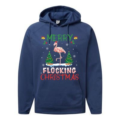 Merry Flocking Christmas Flamingo Pink In Santa Hat Gift Fun Great Gift Performance Fleece Hoodie