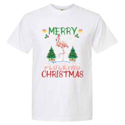 Merry Flocking Christmas Flamingo Pink In Santa Hat Gift Fun Great Gift Garment-Dyed Heavyweight T-Shirt