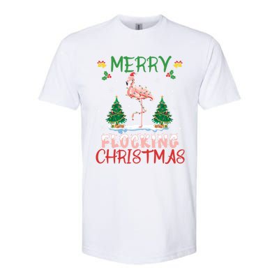 Merry Flocking Christmas Flamingo Pink In Santa Hat Gift Fun Great Gift Softstyle CVC T-Shirt