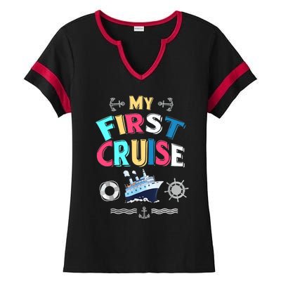 My First Cruise, Wo, Girl And Boy Rookie Travelers Ladies Halftime Notch Neck Tee