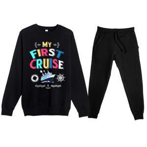 My First Cruise, Wo, Girl And Boy Rookie Travelers Premium Crewneck Sweatsuit Set