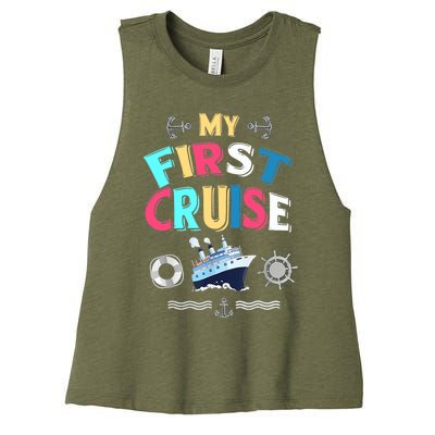 My First Cruise, Wo, Girl And Boy Rookie Travelers Women's Racerback Cropped Tank