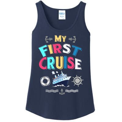 My First Cruise, Wo, Girl And Boy Rookie Travelers Ladies Essential Tank