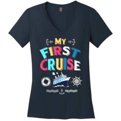 My First Cruise, Wo, Girl And Boy Rookie Travelers Women's V-Neck T-Shirt