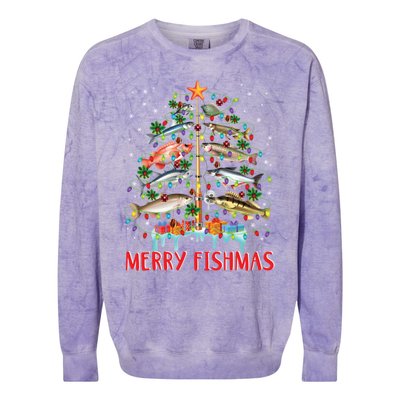 Merry Fishmas Christmas Tree Fish Funny Fishing Meaningful Gift Colorblast Crewneck Sweatshirt