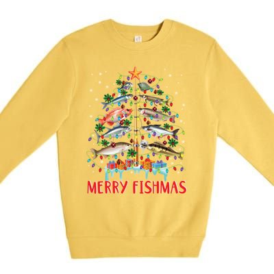 Merry Fishmas Christmas Tree Fish Funny Fishing Meaningful Gift Premium Crewneck Sweatshirt