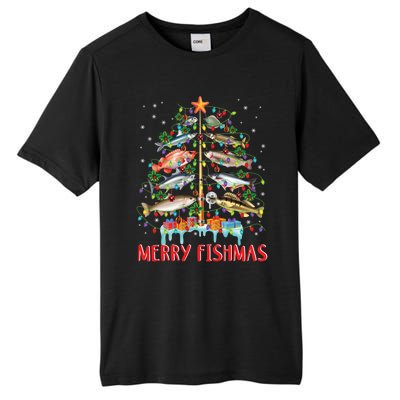 Merry Fishmas Christmas Tree Fish Funny Fishing Meaningful Gift Tall Fusion ChromaSoft Performance T-Shirt