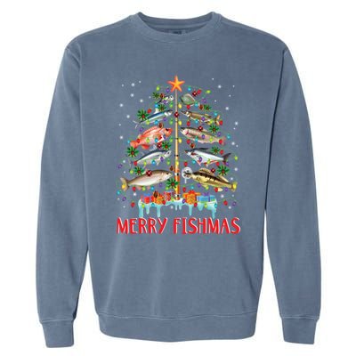 Merry Fishmas Christmas Tree Fish Funny Fishing Meaningful Gift Garment-Dyed Sweatshirt