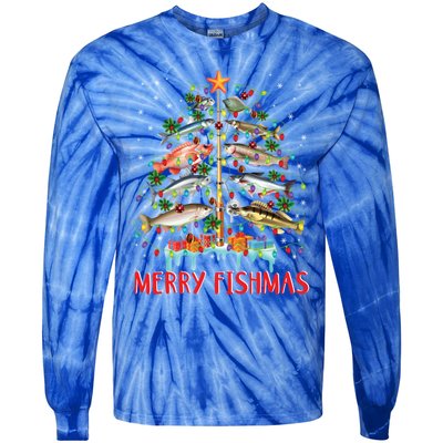 Merry Fishmas Christmas Tree Fish Funny Fishing Meaningful Gift Tie-Dye Long Sleeve Shirt