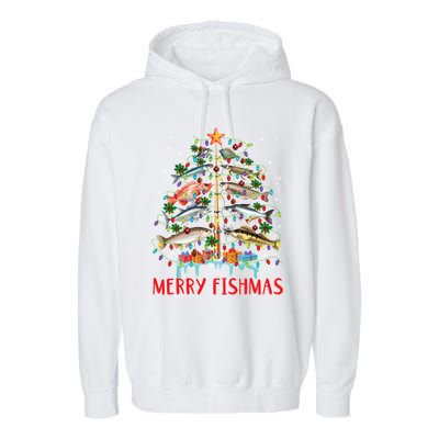 Merry Fishmas Christmas Tree Fish Funny Fishing Meaningful Gift Garment-Dyed Fleece Hoodie