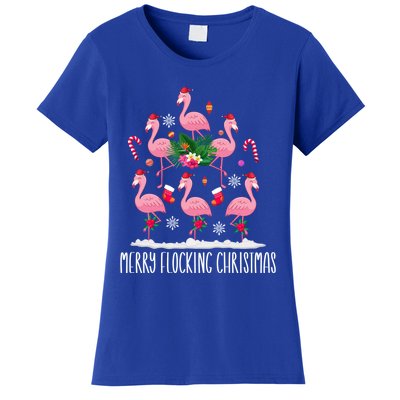 Merry Flocking Chirstmas Gift Santa Hat Flamingo Christmas Gift Women's T-Shirt