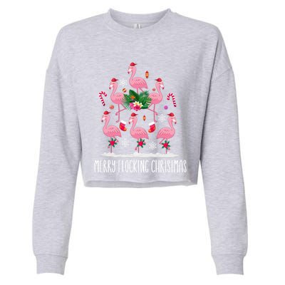 Merry Flocking Chirstmas Gift Santa Hat Flamingo Christmas Gift Cropped Pullover Crew