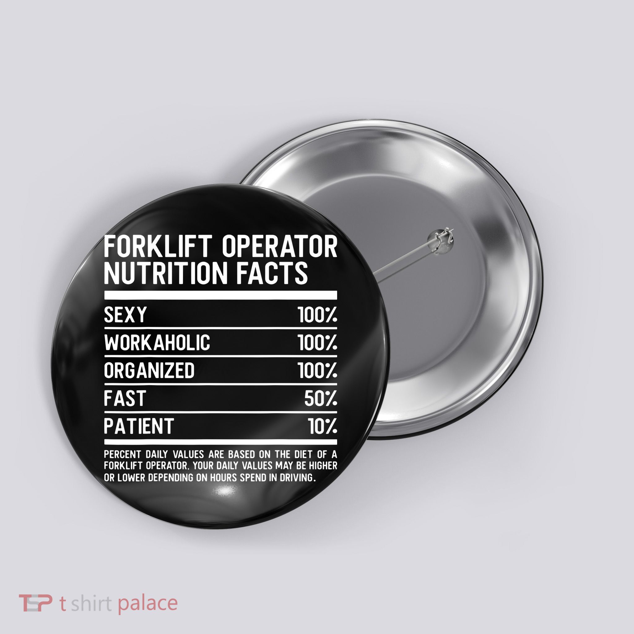 Men Funny Certified Forklift Operator Nutrition Facts Button
