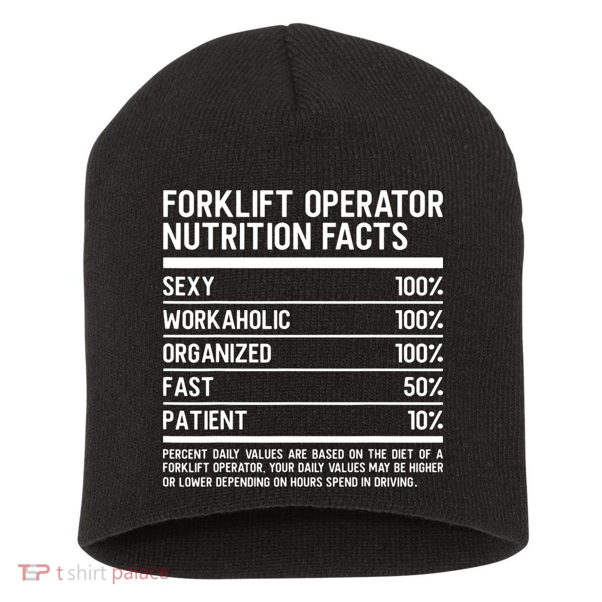 Men Funny Certified Forklift Operator Nutrition Facts Short Acrylic Beanie