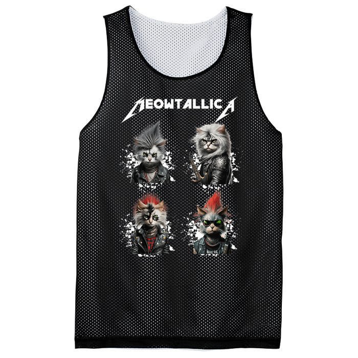 Meowtallica Funny Cat Shirt, Cat Shirt, Music Mesh Reversible Basketball Jersey Tank