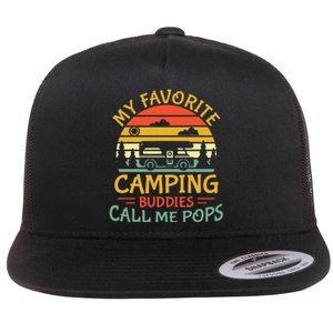 My Favorite Camping Buddies Call Me Pops Retro Family Trip Flat Bill Trucker Hat