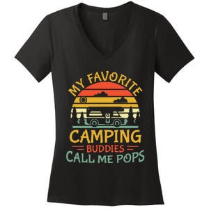 My Favorite Camping Buddies Call Me Pops Retro Family Trip Women's V-Neck T-Shirt