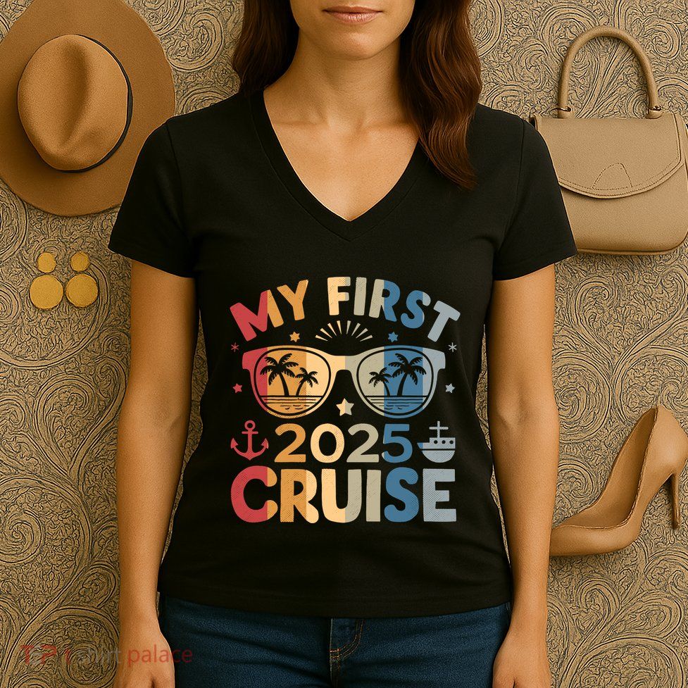 My First Cruise 2025 Vacation Matching Family Cruise Ship Women's V-Neck T-Shirt