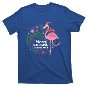 Merry Flocking Christmas Flamingo Pink In Santa Hat Gift T-Shirt