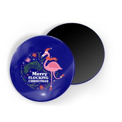 Merry Flocking Christmas Flamingo Pink In Santa Hat Gift Magnet