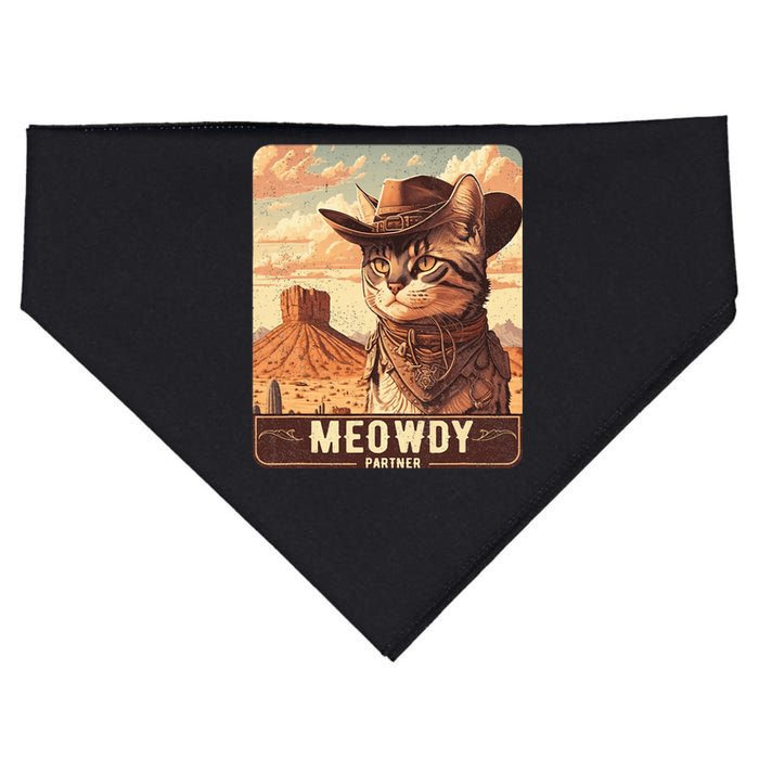 Meowdy Funny Country Music Cat Cowboy Hat Poster Funny USA-Made Doggie Bandana