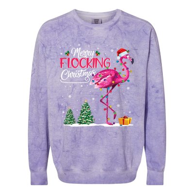 Merry Flocking Christmas Cute Flamingo Pink Santa Hat Cute Gift Colorblast Crewneck Sweatshirt