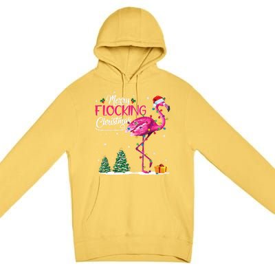 Merry Flocking Christmas Cute Flamingo Pink Santa Hat Cute Gift Premium Pullover Hoodie