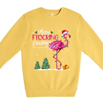 Merry Flocking Christmas Cute Flamingo Pink Santa Hat Cute Gift Premium Crewneck Sweatshirt