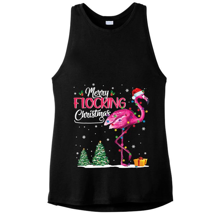 Merry Flocking Christmas Cute Flamingo Pink Santa Hat Cute Gift Ladies PosiCharge Tri-Blend Wicking Tank