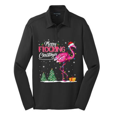 Merry Flocking Christmas Cute Flamingo Pink Santa Hat Cute Gift Silk Touch Performance Long Sleeve Polo