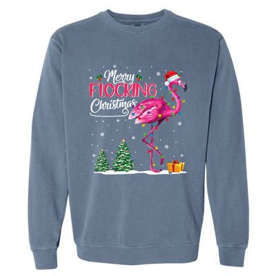 Merry Flocking Christmas Cute Flamingo Pink Santa Hat Cute Gift Garment-Dyed Sweatshirt