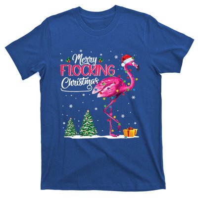 Merry Flocking Christmas Cute Flamingo Pink Santa Hat Cute Gift T-Shirt