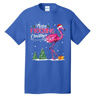 Merry Flocking Christmas Cute Flamingo Pink Santa Hat Cute Gift Tall T-Shirt