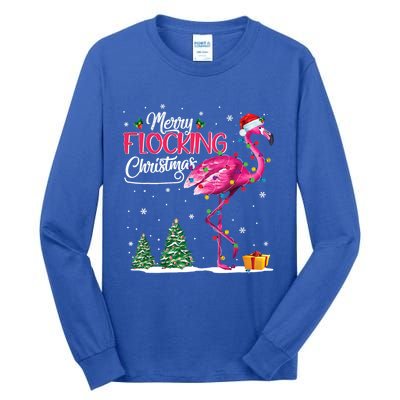 Merry Flocking Christmas Cute Flamingo Pink Santa Hat Cute Gift Tall Long Sleeve T-Shirt