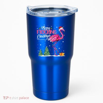 Merry Flocking Christmas Cute Flamingo Pink Santa Hat Cute Gift Tumbler
