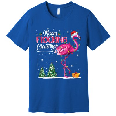 Merry Flocking Christmas Cute Flamingo Pink Santa Hat Cute Gift Premium T-Shirt