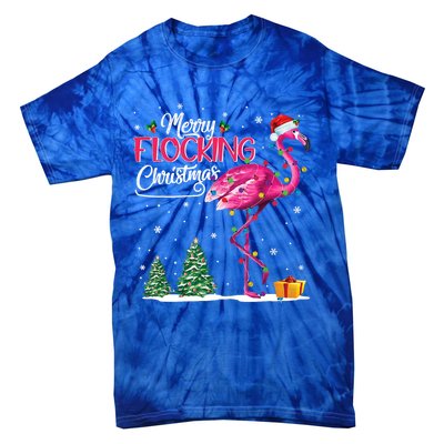 Merry Flocking Christmas Cute Flamingo Pink Santa Hat Cute Gift Tie-Dye T-Shirt