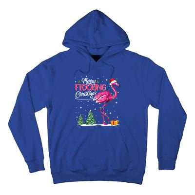 Merry Flocking Christmas Cute Flamingo Pink Santa Hat Cute Gift Tall Hoodie