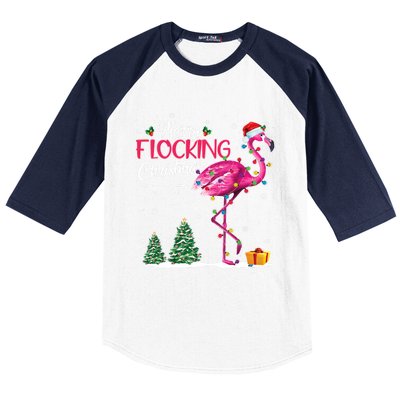 Merry Flocking Christmas Cute Flamingo Pink Santa Hat Cute Gift Baseball Sleeve Shirt