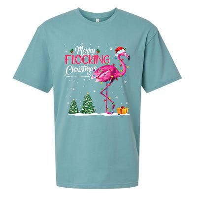 Merry Flocking Christmas Cute Flamingo Pink Santa Hat Cute Gift Sueded Cloud Jersey T-Shirt